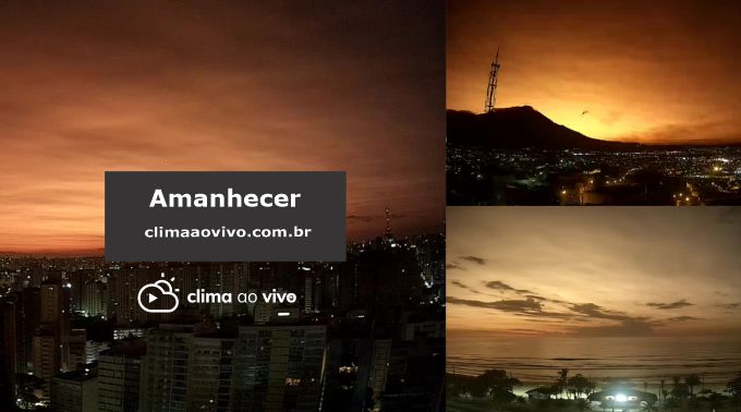 na imagem mostra o amanhecer em algumas cidades com tons amarronzados e alaranjados, decorrente ao pluma do vulcao Hunga-Tonga 